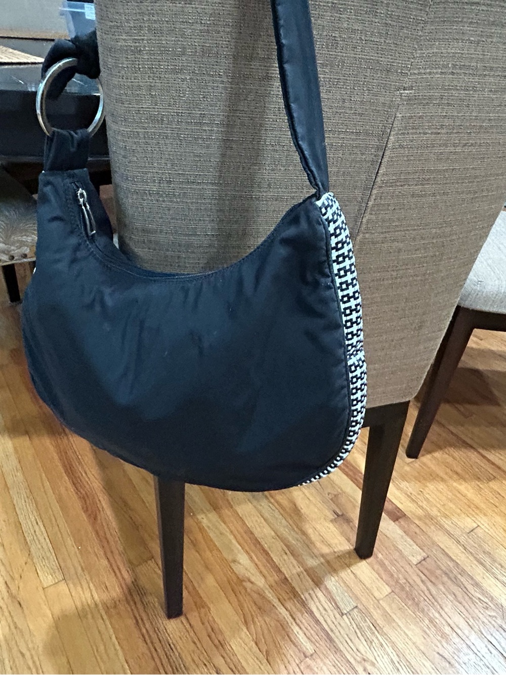 Vintage Lanzetti Italy Crescent Shoulder Bag with Houndstooth Trim
